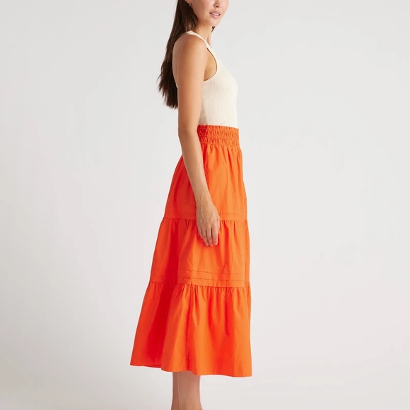 Quince 100% Organic Cotton Poplin Tiered Maxi Skirt In Vermilion Red - Picture 7 of 12